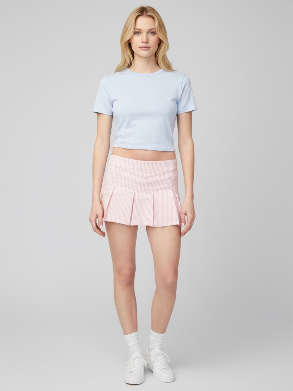 NWT Madden Girl Pink Gingham Plaid Academia Mini Skirt Skort Size Small